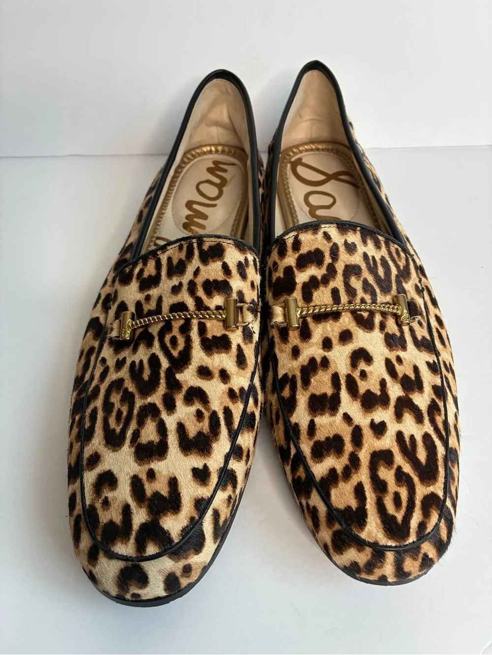 Sam Edelman 10-M Preppy Chic Office Leopard Print Slip-On Loafers with Gold Bit